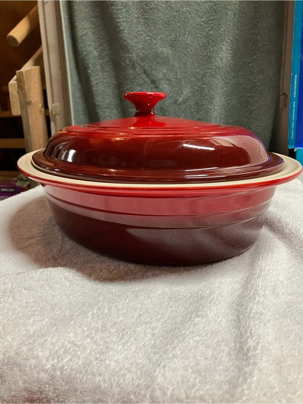 Le Creuset Stoneware Heritage Covered Oval Casserole Dish Red 17.25”
